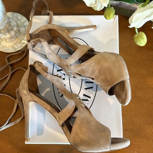 Steve Madden Suede Sashy Lace-Up Heels – Blush Beige, Size 10 - Picture 5 of 6